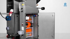 Open control panel of a Berto coffee roaster, showcasing internal components.
