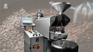 Adjusting airflow in coffee roasting machine during roast process.