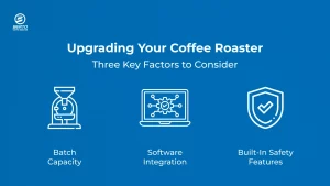 Key upgrade factors for a coffee roasting machine include batch capacity, software integration, and safety features.