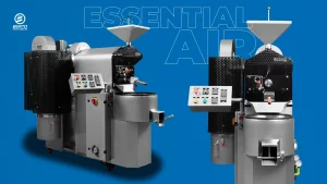 Front view of Berto Essential Air coffee roaster with an integrated afterburner system.